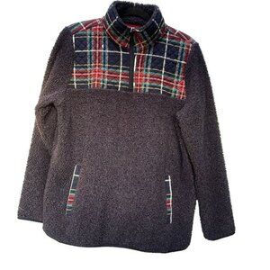 Vera Bradley teddy Fleece Plaid 1/4 Zip Jacket popover Large Preppy coastal